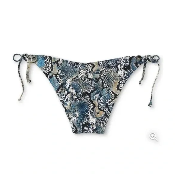 Lg NEW Shade & Shore Cheeky Triangle Tie Ruched Bikini‎ Bottoms Blue Snakeskin - Picture 7 of 8